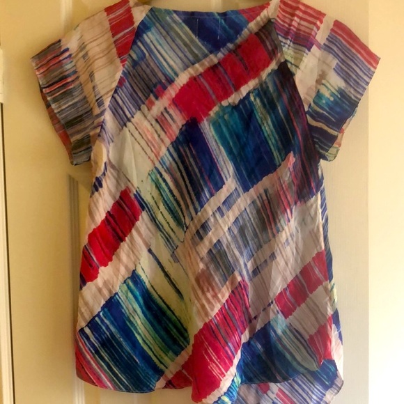 TRYB Asymmetric Short-sleeved Silk Blouse - Picture 2 of 7